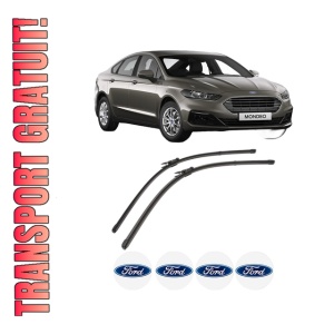 Set stergatoare FORD MONDEO V Saloon (CD) din 2012-2019, pentru parbriz auto, 2 bucati, Valeo Silencio Xtrm, din cauciuc siliconat rezistent, 4 Stickere Auto FORD