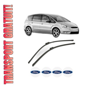 Set stergatoare FORD S-MAX (WA6) din 2006-2014, pentru parbriz auto, 2 bucati, Bosch Aerotwin, din cauciuc siliconat rezistent, 4 Stickere Auto FORD