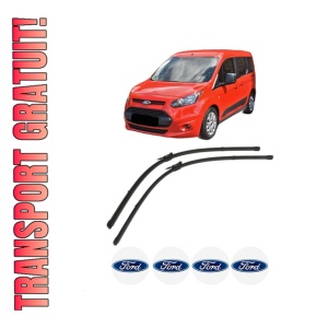 Set stergatoare FORD TOURNEO CONNECT / GRAND TOURNEO CONNECT V408 MPV din 2013-2022, pentru parbriz auto, 2 bucati, Valeo Silencio, din cauciuc siliconat rezistent, 4 Stickere Auto FORD