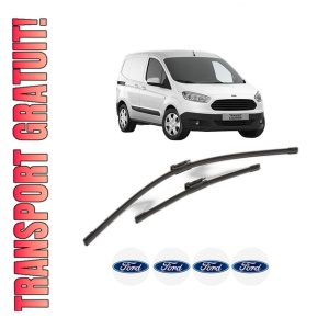 Set stergatoare FORD TRANSIT COURIER B460 Box Body/MPV din 2014-2023, pentru parbriz auto, 2 bucati, Bosch Aerotwin, din cauciuc siliconat rezistent, 4 Stickere Auto FORD