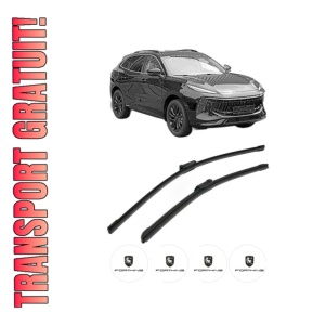 Set stergatoare FORTHING T5 EVO din 2023, pentru parbriz auto, 2 bucati, Bosch Aerotwin, din cauciuc siliconat rezistent, 4 Stickere Auto FORTHING