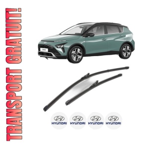 Set stergatoare HYUNDAI BAYON (BC3) din 2021-2023, pentru parbriz auto, 2 bucati, Valeo Silencio Xtrm, din cauciuc siliconat rezistent, 4 Stickere Auto HYUNDAI