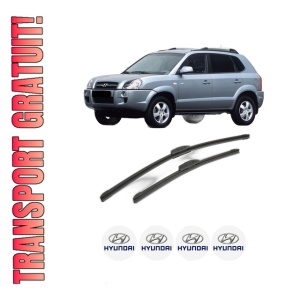 Set stergatoare HYUNDAI TUCSON (JM) din 2004-2012, pentru parbriz auto, 2 bucati, Bosch Aerotwin Retrofit, din cauciuc siliconat rezistent, 4 Stickere Auto HYUNDAI