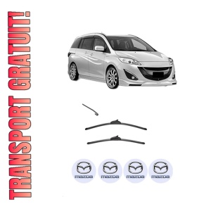 Set stergatoare MAZDA 5 (CW) din 2010, pentru parbriz auto, 2 bucati, Valeo Silencio, din cauciuc siliconat rezistent, 4 Stickere Auto MAZDA