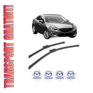 Set stergatoare MAZDA 6 Saloon (GJ, GL) din 2012-2020, pentru parbriz auto, 2 bucati, Bosch Aerotwin, din cauciuc siliconat rezistent, 4 Stickere Auto MAZDA