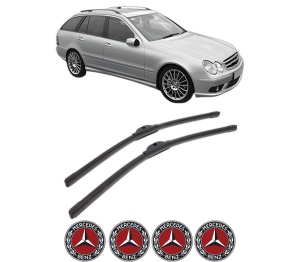 Set stergatoare MERCEDES-BENZ C-CLASS T-Model (S203) din 2001-2007, pentru parbriz auto, 2 bucati, Bosch Aerotwin, din cauciuc siliconat rezistent, 4 Stickere Auto MERCEDES-BENZ v51817