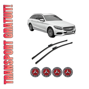 Set stergatoare MERCEDES-BENZ C-CLASS T-Model (S205) din 2014-2021, pentru parbriz auto, 2 bucati, Bosch Aerotwin, din cauciuc siliconat rezistent, 4 Stickere Auto MERCEDES-BENZ