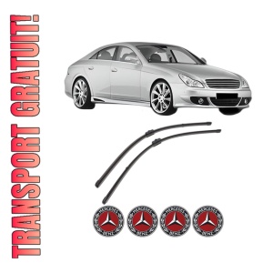 Set stergatoare MERCEDES-BENZ CLS (C219) din 2004-2010, pentru parbriz auto, 2 bucati, Valeo Silencio Xtrm, din cauciuc siliconat rezistent, 4 Stickere Auto MERCEDES-BENZ