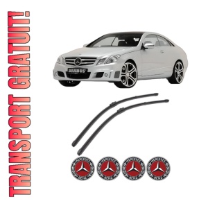 Set stergatoare MERCEDES-BENZ E-CLASS Coupe (C207) din 2009-2016, pentru parbriz auto, 2 bucati, Valeo Silencio Xtrm, din cauciuc siliconat rezistent, 4 Stickere Auto MERCEDES-BENZ