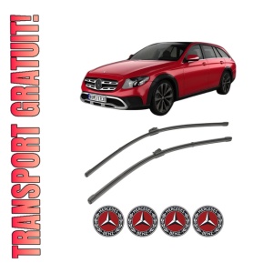 Set stergatoare MERCEDES-BENZ E-CLASS T-Model (S213) din 2016-2023, pentru parbriz auto, 2 bucati, Valeo Silencio, din cauciuc siliconat rezistent, 4 Stickere Auto MERCEDES-BENZ