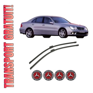 Set stergatoare MERCEDES-BENZ E-CLASS (W211) din 2002-2008, pentru parbriz auto, 2 bucati, Bosch Aerotwin, din cauciuc siliconat rezistent, 4 Stickere Auto MERCEDES-BENZ