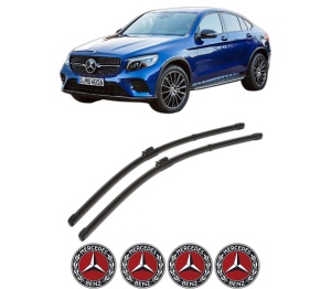Set stergatoare MERCEDES-BENZ GLC Coupe (C253) din 2016-2023, pentru parbriz auto, 2 bucati, Valeo Silencio Xtrm, din cauciuc siliconat rezistent, 4 Stickere Auto MERCEDES-BENZ v35202