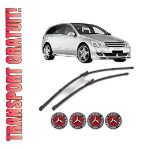 Set stergatoare MERCEDES-BENZ R-CLASS (W251, V251) din 2005-2014, pentru parbriz auto, 2 bucati, Valeo Silencio Xtrm, din cauciuc siliconat rezistent, 4 Stickere Auto MERCEDES-BENZ