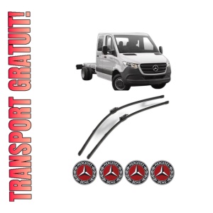 Set stergatoare MERCEDES-BENZ SPRINTER 4-t Platform/Chassis (B907, B910) din 2018-2024, pentru parbriz auto, 2 bucati, Valeo Silencio Xtrm, din cauciuc siliconat rezistent, 4 Stickere Auto MERCEDES-BENZ
