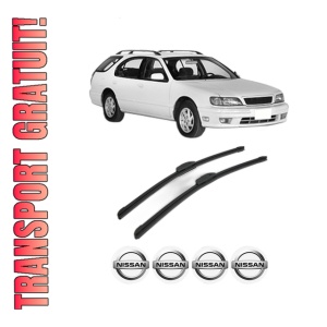Set stergatoare NISSAN MAXIMA / MAXIMA QX IV Station Wagon (A32) din 1997-2000, pentru parbriz auto, 2 bucati, Bosch Aerotwin Retrofit, din cauciuc siliconat rezistent, 4 Stickere Auto NISSAN