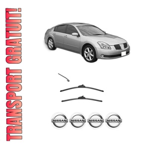 Set stergatoare NISSAN MAXIMA VI (A34) din 2006-2008, pentru parbriz auto, 2 bucati, Valeo Silencio, din cauciuc siliconat rezistent, 4 Stickere Auto NISSAN