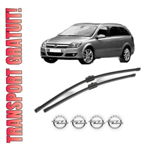 Set stergatoare OPEL ASTRA H Estate (A04) din 2004-2014, pentru parbriz auto, 2 bucati, Valeo Silencio Xtrm, din cauciuc siliconat rezistent, 4 Stickere Auto OPEL