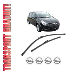 Set stergatoare OPEL CORSA D (S07) din 2006-2014, pentru parbriz auto, 2 bucati, Valeo Silencio Xtrm, din cauciuc siliconat rezistent, 4 Stickere Auto OPEL