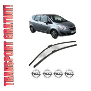 Set stergatoare OPEL MERIVA B VAN (S10) din 2013-2014, pentru parbriz auto, 2 bucati, Bosch Aerotwin, din cauciuc siliconat rezistent, 4 Stickere Auto OPEL