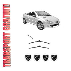 Set stergatoare PEUGEOT 206 CC (2D) din 2000-2007, pentru parbriz auto, 2 bucati, Valeo Silencio, din cauciuc siliconat rezistent, 4 Stickere Auto PEUGEOT