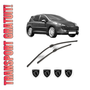 Set stergatoare PEUGEOT 207 SW (WK_) din 2007-2013, pentru parbriz auto, 2 bucati, Valeo Silencio Xtrm, din cauciuc siliconat rezistent, 4 Stickere Auto PEUGEOT