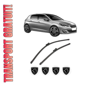 Set stergatoare PEUGEOT 308 II (LB_, LP_, LW_, LH_, L3_) din 2013-2021, pentru parbriz auto, 2 bucati, Valeo Silencio Xtrm, din cauciuc siliconat rezistent, 4 Stickere Auto PEUGEOT