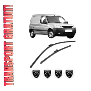 Set stergatoare PEUGEOT PARTNER Box Body/MPV din 2008-2016, pentru parbriz auto, 2 bucati, Valeo Silencio Xtrm, din cauciuc siliconat rezistent, 4 Stickere Auto PEUGEOT