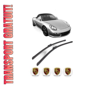 Set stergatoare PORSCHE BOXSTER Spyder (981) din 2015-2016, pentru parbriz auto, 2 bucati, Bosch Aerotwin, din cauciuc siliconat rezistent, 4 Stickere Auto PORSCHE