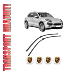 Set stergatoare PORSCHE CAYENNE (92A) din 2010-2018, pentru parbriz auto, 2 bucati, Valeo Silencio Xtrm, din cauciuc siliconat rezistent, 4 Stickere Auto PORSCHE
