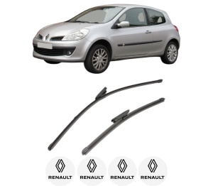 Set stergatoare RENAULT CLIO III Hatchback Van (SB_, SR_) din 2005-2014, pentru parbriz auto, 2 bucati, Valeo Silencio Xtrm, din cauciuc siliconat rezistent, 4 Stickere Auto RENAULT v39822