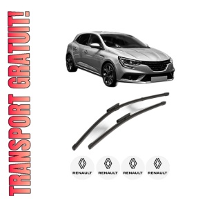 Set stergatoare RENAULT MEGANE IV Hatchback (B9A/M/N_) din 2015-2021, pentru parbriz auto, 2 bucati, Valeo Silencio Xtrm, din cauciuc siliconat rezistent, 4 Stickere Auto RENAULT
