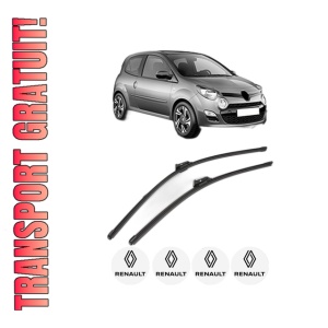 Set stergatoare RENAULT TWINGO II (CN0_) din 2007-2014, pentru parbriz auto, 2 bucati, Valeo Silencio Xtrm, din cauciuc siliconat rezistent, 4 Stickere Auto RENAULT