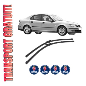 Set stergatoare SAAB 9-3 (YS3F, E79, D79, D75) din 2002-2015, pentru parbriz auto, 2 bucati, Valeo Silencio Xtrm, din cauciuc siliconat rezistent, 4 Stickere Auto SAAB