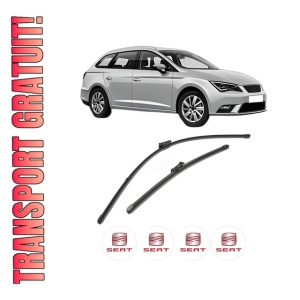 Set stergatoare SEAT LEON ST (5F8) din 2012-2020, pentru parbriz auto, 2 bucati, Valeo Silencio Xtrm, din cauciuc siliconat rezistent, 4 Stickere Auto SEAT