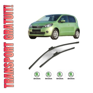 Set stergatoare SKODA CITIGO (NF1) din 2011-2019, pentru parbriz auto, 2 bucati, Bosch Aerotwin, din cauciuc siliconat rezistent, 4 Stickere Auto SKODA