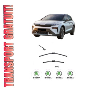 Set stergatoare SKODA ELROQ (PYL) din 2024, pentru parbriz auto, 2 bucati, Valeo Silencio, din cauciuc siliconat rezistent, 4 Stickere Auto SKODA