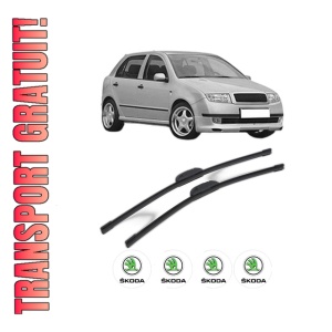 Set stergatoare SKODA FABIA I (6Y2) din 1999-2005, pentru parbriz auto, 2 bucati, Bosch Aerotwin Retrofit, din cauciuc siliconat rezistent, 4 Stickere Auto SKODA