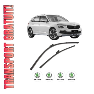 Set stergatoare SKODA KAMIQ (NW4) din 2019-2020, pentru parbriz auto, 2 bucati, Valeo Silencio Xtrm, din cauciuc siliconat rezistent, 4 Stickere Auto SKODA