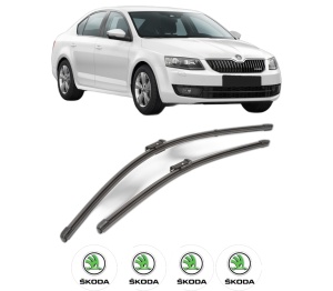 Set stergatoare SKODA OCTAVIA III (5E3, NL3, NR3) din 2012-2020, pentru parbriz auto, 2 bucati, Valeo Silencio Xtrm, din cauciuc siliconat rezistent, 4 Stickere Auto SKODA v36702