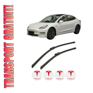 Set stergatoare TESLA MODEL 3 (5YJ3) din 2017-2024, pentru parbriz auto, 2 bucati, Bosch Aerotwin, din cauciuc siliconat rezistent, 4 Stickere Auto TESLA