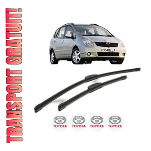 Set stergatoare TOYOTA COROLLA Verso (_E12_) din 2001-2004, pentru parbriz auto, 2 bucati, Bosch Aerotwin Retrofit, din cauciuc siliconat rezistent, 4 Stickere Auto TOYOTA