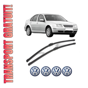 Set stergatoare Volkswagen BORA I (1J2) din 1998-2013, pentru parbriz auto, 2 bucati, Valeo Silencio Xtrm, din cauciuc siliconat rezistent, 4 Stickere Auto Volkswagen