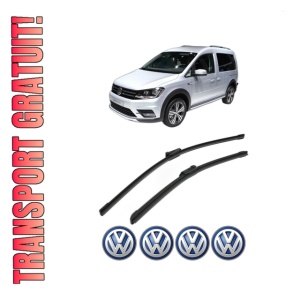 Set stergatoare Volkswagen CADDY ALLTRACK IV MPV (SAB) din 2015-2020, pentru parbriz auto, 2 bucati, Bosch Aerotwin, din cauciuc siliconat rezistent, 4 Stickere Auto Volkswagen