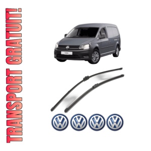 Set stergatoare Volkswagen CADDY III Box Body/MPV (2KA, 2KH, 2CA, 2CH) din 2004-2015, pentru parbriz auto, 2 bucati, Valeo Silencio Xtrm, din cauciuc siliconat rezistent, 4 Stickere Auto Volkswagen