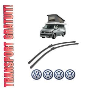 Set stergatoare Volkswagen CALIFORNIA T6 Camper (SGC, SGG, SHC) din 2015-2024, pentru parbriz auto, 2 bucati, Valeo Silencio, din cauciuc siliconat rezistent, 4 Stickere Auto Volkswagen