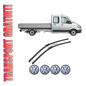 Set stergatoare Volkswagen CRAFTER 30-50 Platform/Chassis (2F_) din 2006-2016, pentru parbriz auto, 2 bucati, Valeo Silencio Xtrm, din cauciuc siliconat rezistent, 4 Stickere Auto Volkswagen