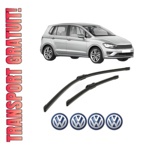 Set stergatoare Volkswagen GOLF SPORTSVAN VII (AM1, AN1) din 2014-2020, pentru parbriz auto, 2 bucati, Bosch Aerotwin, din cauciuc siliconat rezistent, 4 Stickere Auto Volkswagen