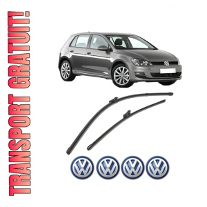 Set stergatoare Volkswagen GOLF VII (5G1, BQ1, BE1, BE2) din 2012-2021, pentru parbriz auto, 2 bucati, Valeo Silencio Xtrm, din cauciuc siliconat rezistent, 4 Stickere Auto Volkswagen