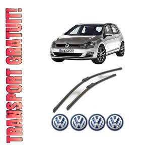 Set stergatoare Volkswagen GOLF VII Van (5G1) din 2012-2017, pentru parbriz auto, 2 bucati, Bosch Aerotwin, din cauciuc siliconat rezistent, 4 Stickere Auto Volkswagen