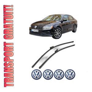 Set stergatoare Volkswagen JETTA VII Saloon (BU3, BU4) din 2017, pentru parbriz auto, 2 bucati, Valeo Silencio Xtrm, din cauciuc siliconat rezistent, 4 Stickere Auto Volkswagen
